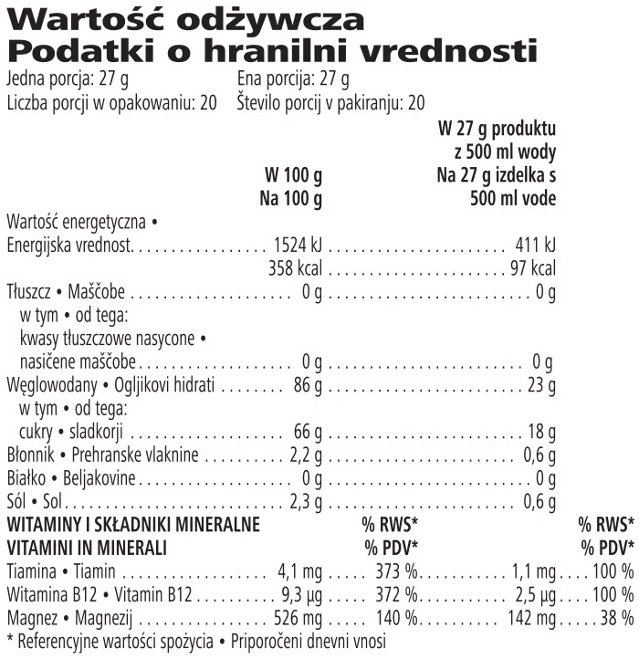 CR7 Drive - składniki odżywcze